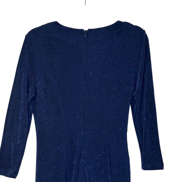 JS Collections Navy Blue Violetta Knit Tea Length Dress | size 4 - Picture 7 of 12